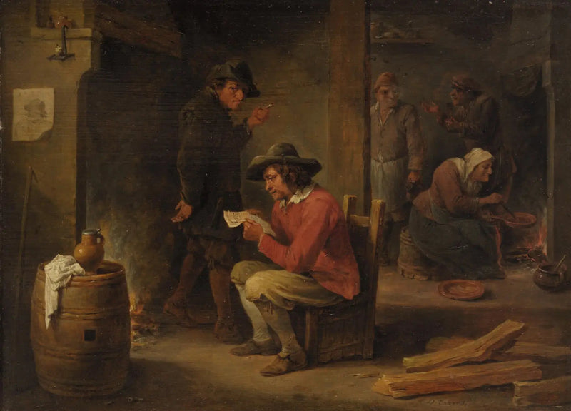 Interiør af gård med avisskriver - David Teniers le Jeune