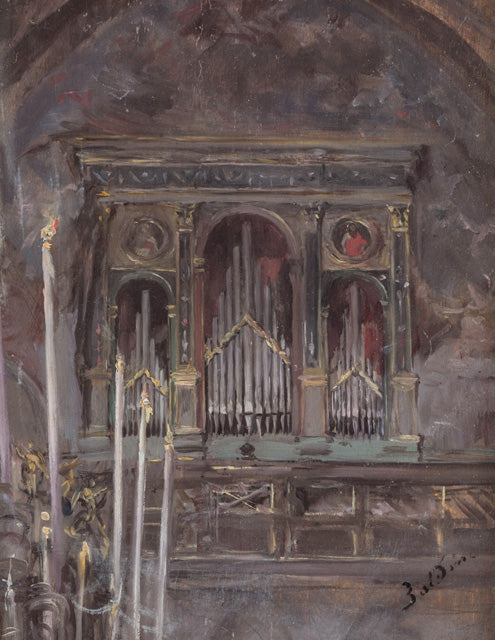 Interiør af kirken med udsigt over orglet - Giovanni Boldini