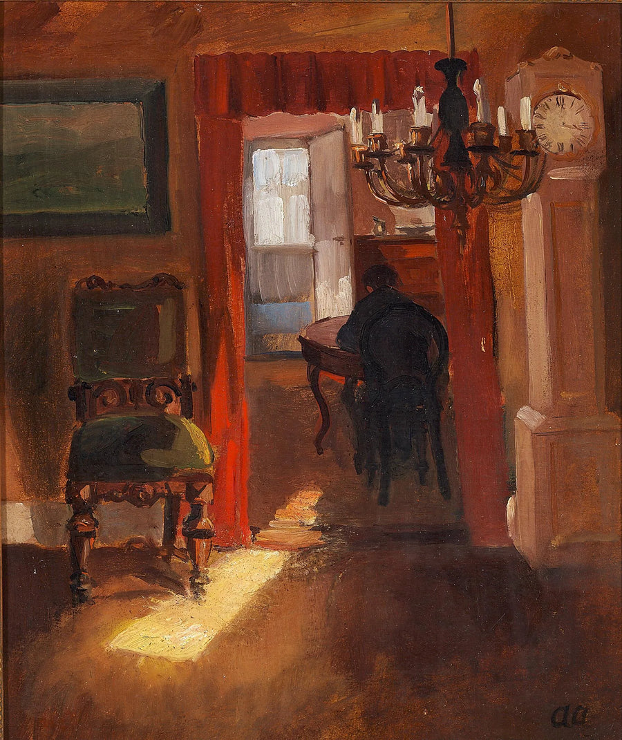 Interiør i Skagen med en solstråle på gulvet. - Anna Ancher