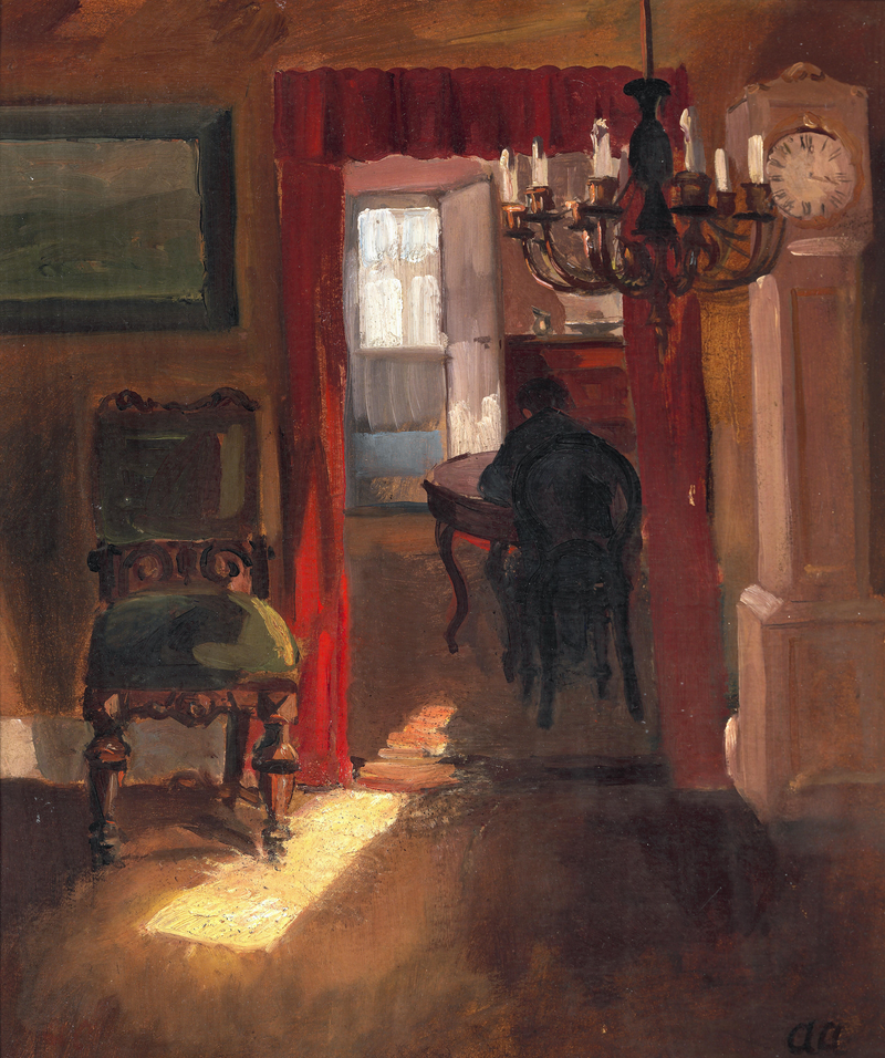 Interiør af Skagen med en lysstribe på gulvet - Anna Ancher