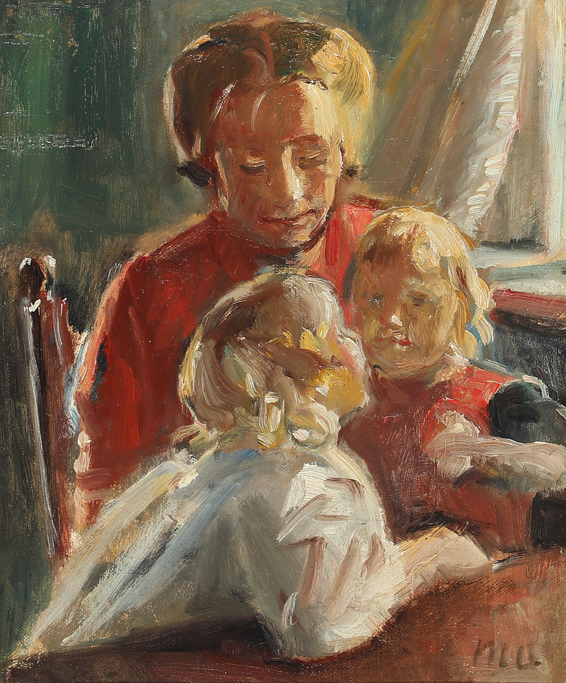 Solrigt interiør med en mor og hendes to døtre. - Michael Peter Ancher