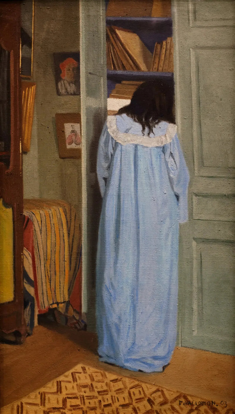 Indre, kvinde i blå, der ransager et skab - Félix Vallotton
