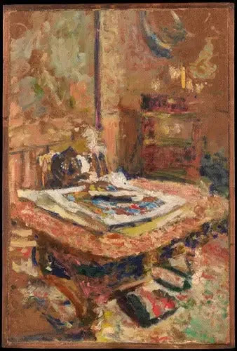Indre, frue Vuillard siddende foran et bord - Édouard Vuillard