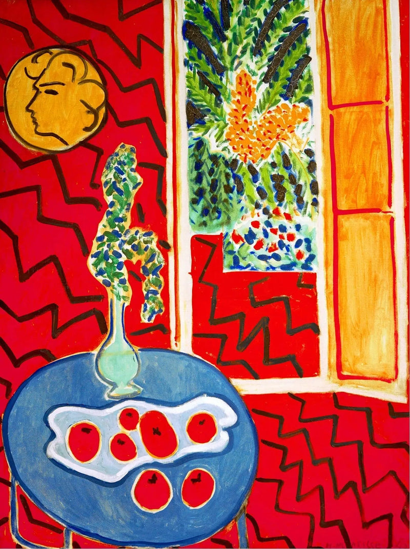 Rød indretning, stilleben på blåtabel - Henri Matisse
