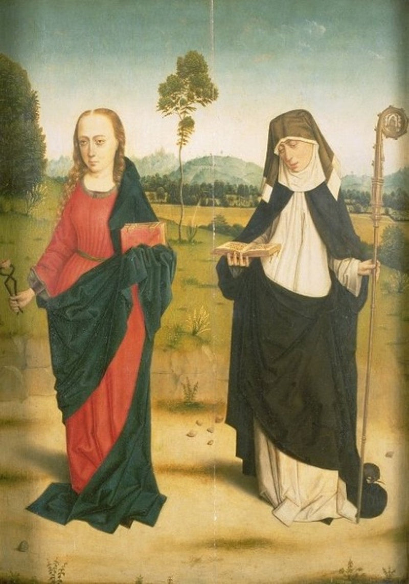 Interiør: Saint Agathe og Claire / Udenfor: Ankomsten: Maria - Dirk Bouts