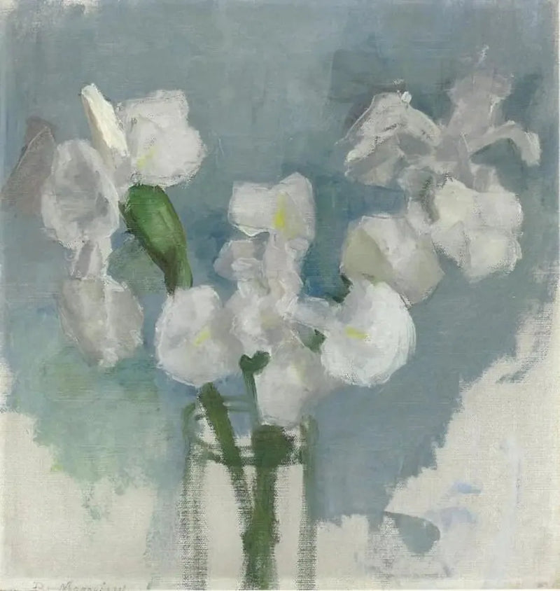 Hvide iris på lys blå baggrund I - Piet Mondrian