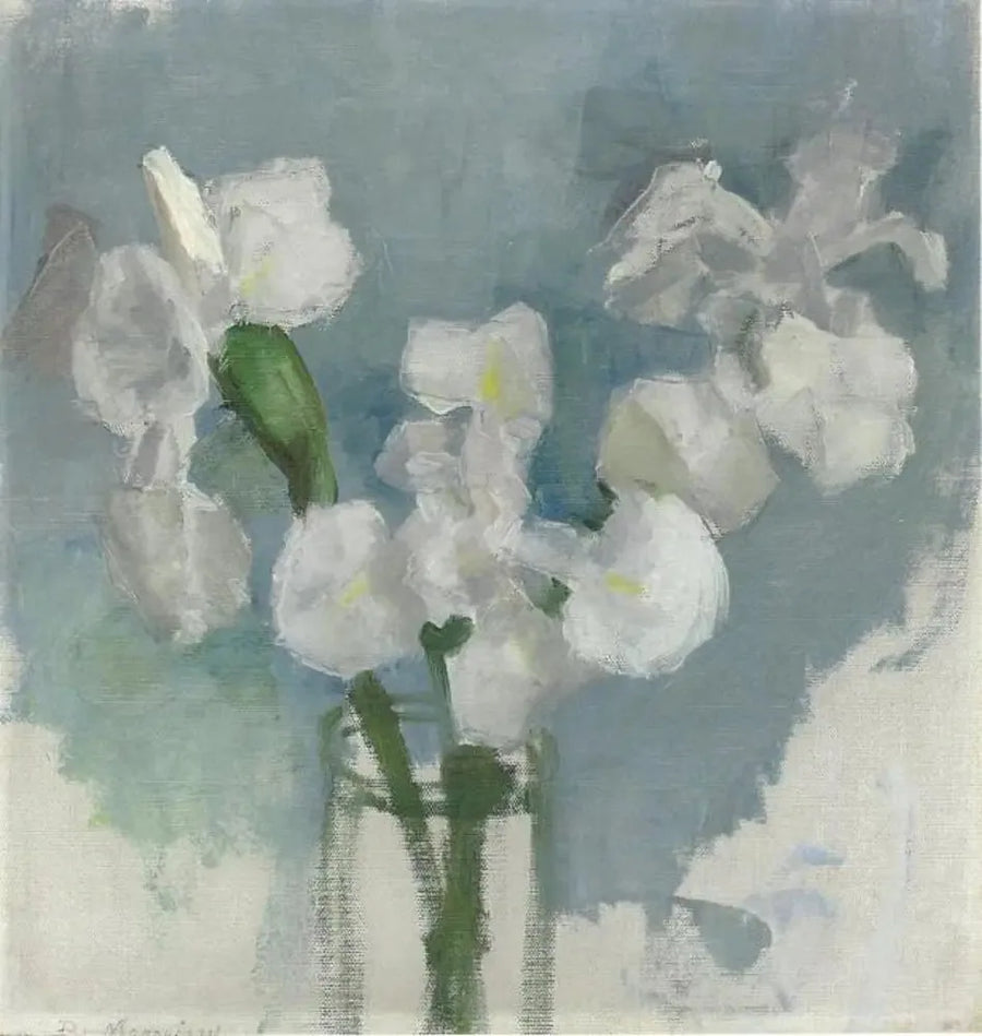 Hvide iris på lys blå baggrund I - Piet Mondrian