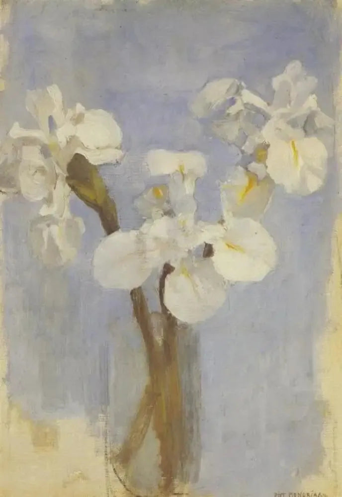 Hvide iris på lys blå baggrund II - Piet Mondrian