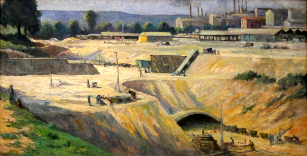 Issy-les-Moulineaux, chantier pour la construction du métro - Maximilien Luce image 1 copie de tableau peinte à la main