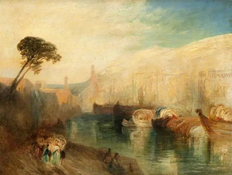 Italiensk Scene med Både og Figurer - J. M. W. Turner