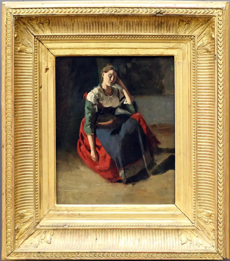 Italiensk siddeende, hvilende på sit knæ - Jean-Baptiste Camille Corot