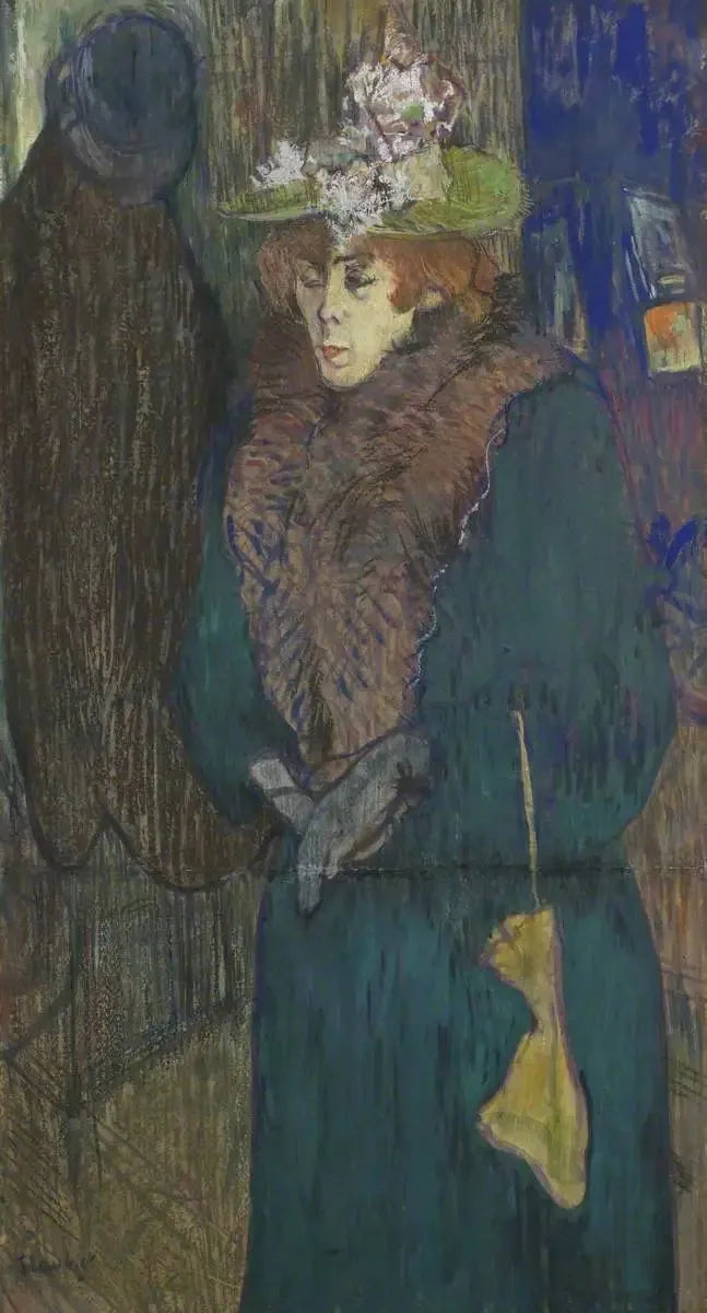Jane Avril i indgangen til Moulin Rouge, mens hun tager sine handsker på - Henri de Toulouse-Lautrec