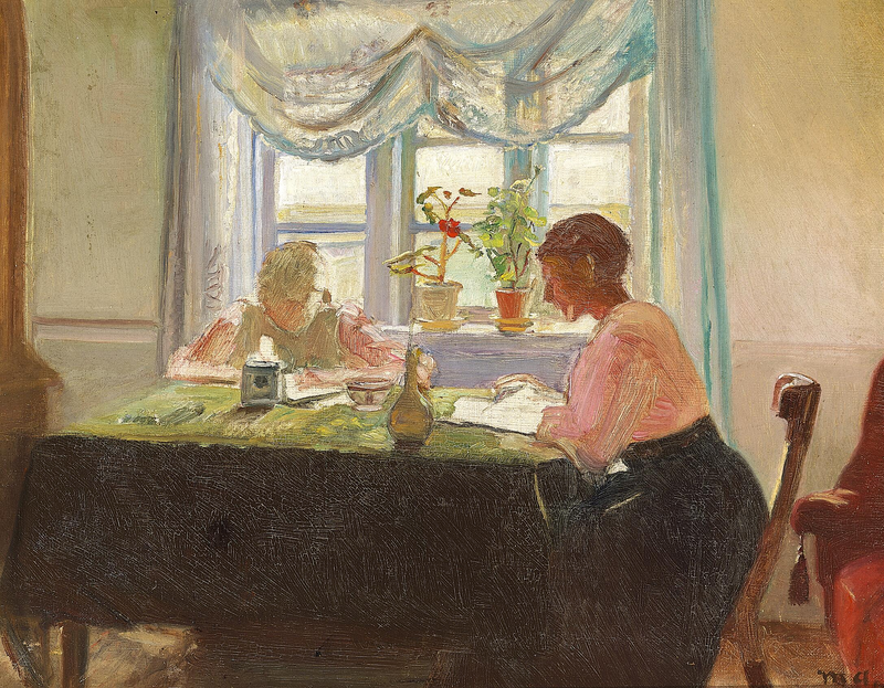 Jeg laver mine lektier ved vinduet. - Michael Peter Ancher