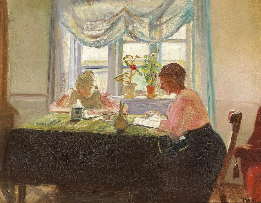 Jeg laver mine lektier ved vinduet. - Michael Peter Ancher