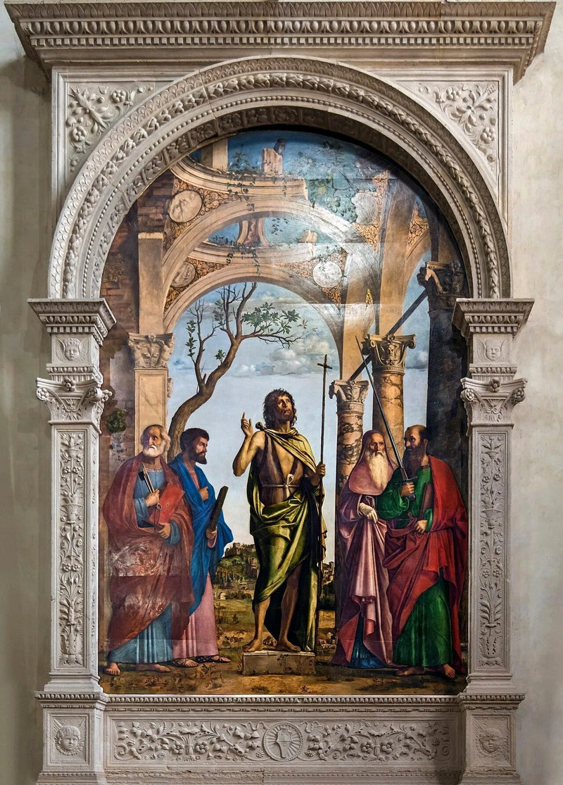Jean-Baptiste blandt de hellige Peter, Markus, Jerome og Paulus - Cima da Conegliano