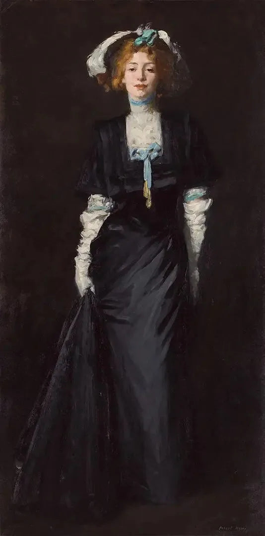 Jessica Penn i sort med hvide fjer - Robert Henri