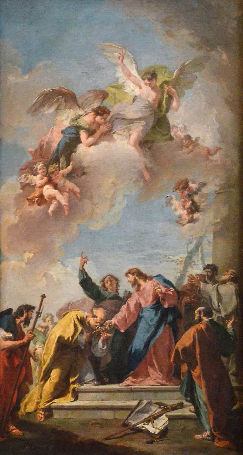 Jesus Kristus giver nøglerne til paradis til Sankt Peter - Giovanni Battista Pittoni