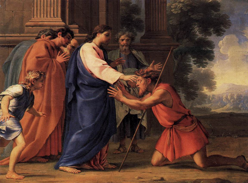 Jesus Kristus helbredende den blinde - Eustache Le Sueur