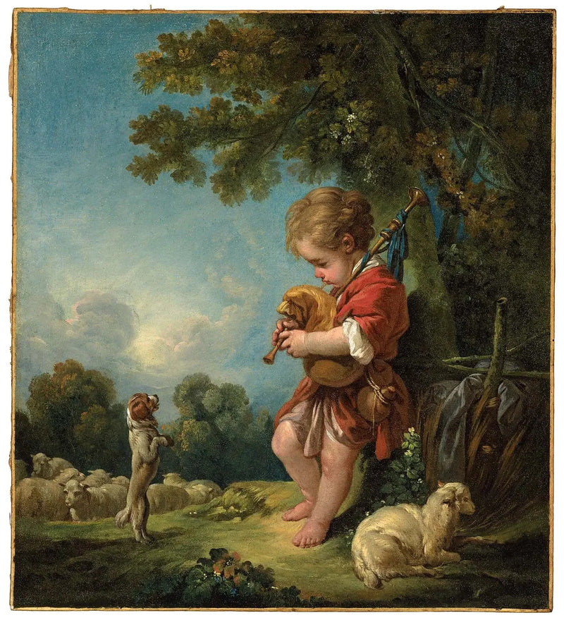 Ung hyrde, der spiller på en skotsk pose, - François Boucher