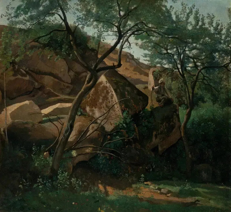 Ung hyrde blandt klipperne (Fontainebleau-skoven) - Jean-Baptiste Camille Corot