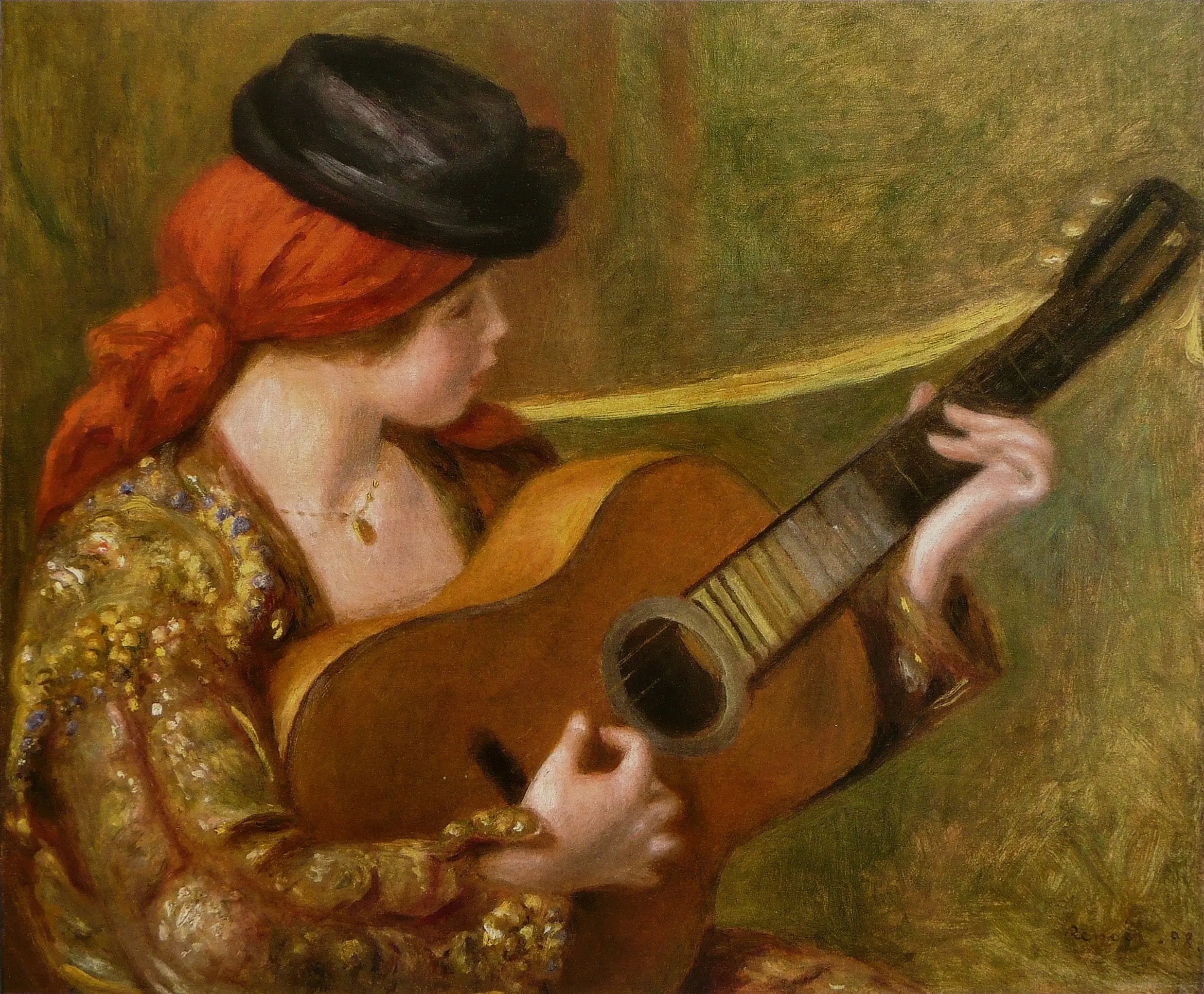 Jeune Espagnole à la guitare - Pierre-Auguste Renoir image 1 reproduction artisanale de tableau