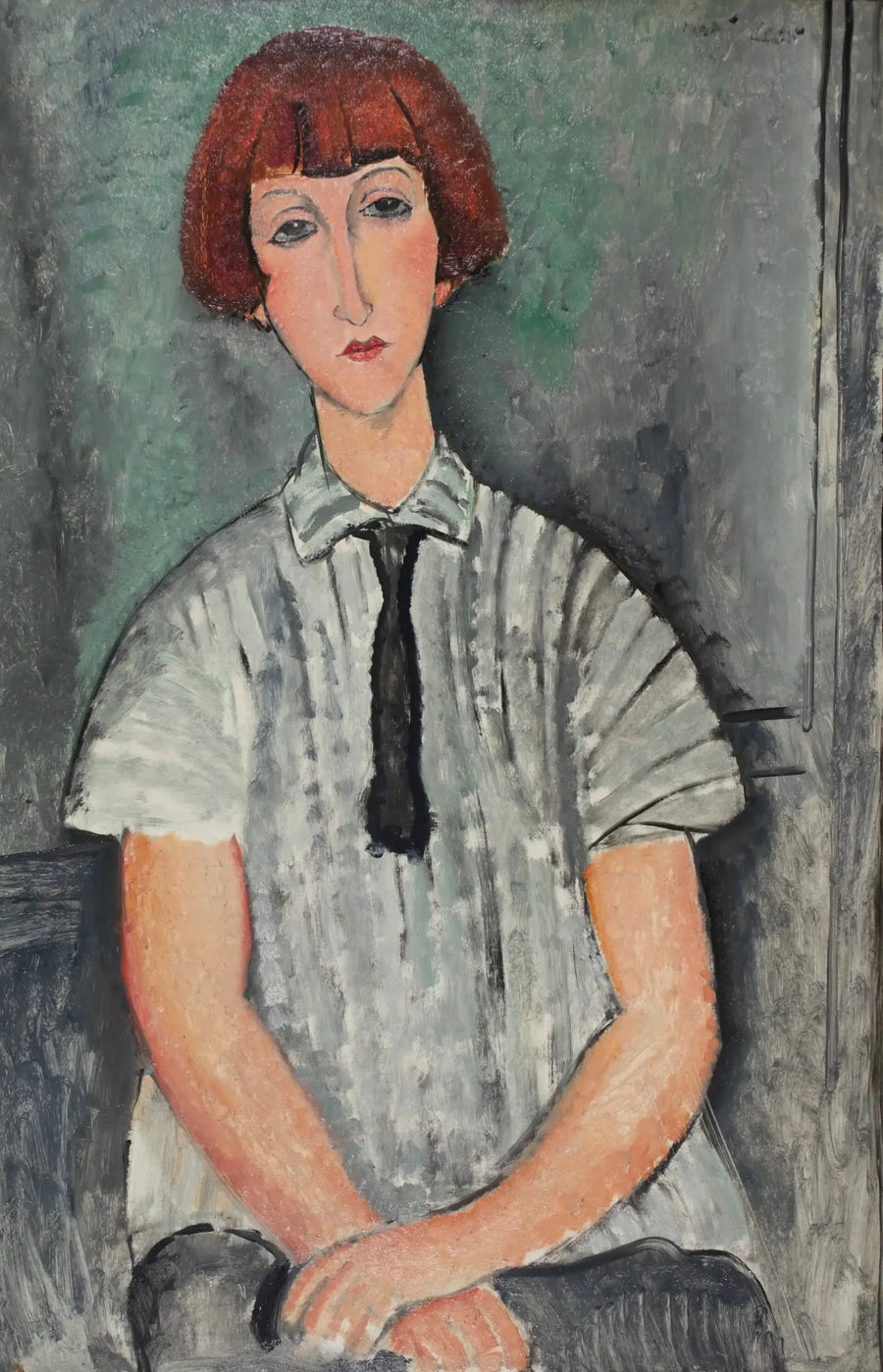 Ung kvinde i stribet skjorte - Amedeo Modigliani