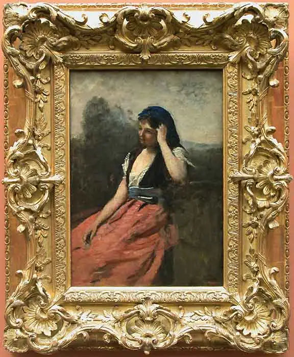 Ung kvinde i lyserødt skjørt - Jean-Baptiste Camille Corot