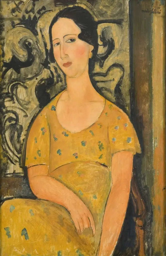 Ung kvinde i gul kjole (Renée Modot) - Amedeo Modigliani