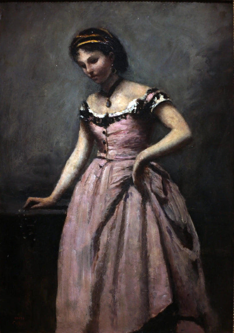 Ung kvinde i lyserødt kjole - Jean-Baptiste Camille Corot