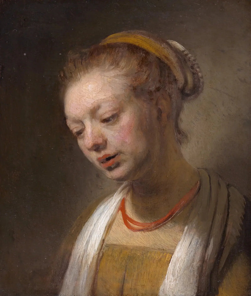 Ung kvinde med rød halskæde - Rembrandt