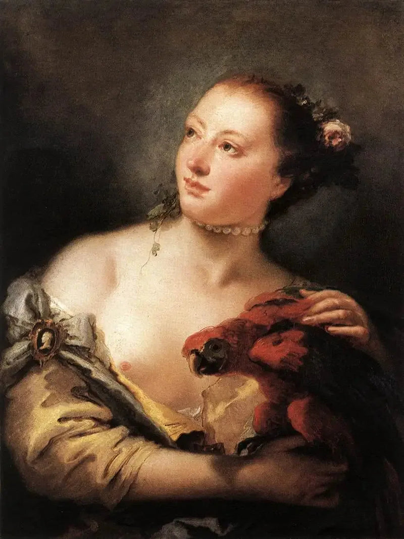 Ung kvinde med papegøje - Giovanni Battista Tiepolo