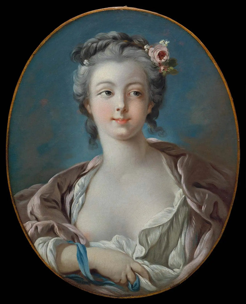 Ung kvinde med blomster i håret, fejlagtigt kaldet Portrait de Madame Boucher - François Boucher