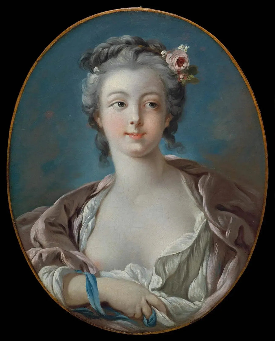 Ung kvinde med blomster i håret, fejlagtigt kaldet Portrait de Madame Boucher - François Boucher
