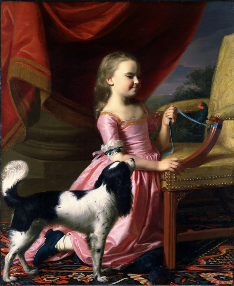 Ung kvinde med en fugl og en hund - John Singleton Copley