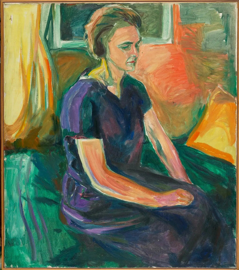 Ung Kvinde i en blå kjole, siddende - Edvard Munch