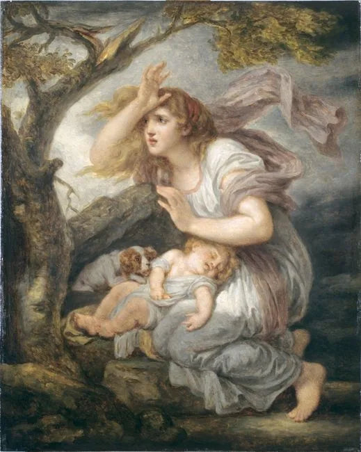 Ung kvinde bange for tordenvejret - Jean-Baptiste Greuze