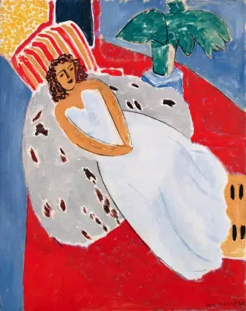 Ung Kvinde i hvid, rød baggrund - Henri Matisse