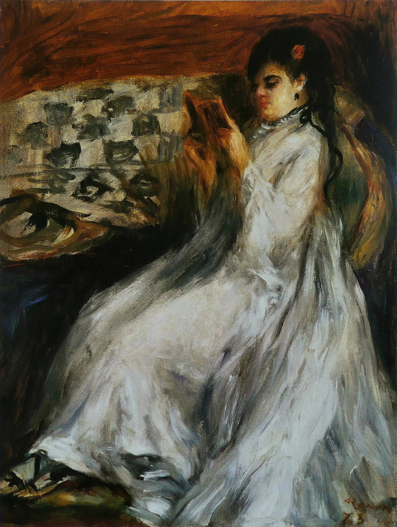 Ung kvinde i hvid læser - Pierre-Auguste Renoir
