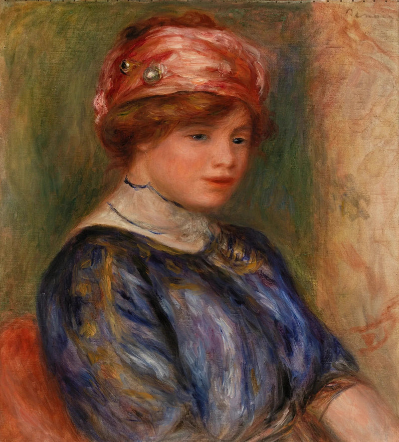 Ung kvinde i blå, buste (Ung kvinde i blå bluse, buste) - Pierre-Auguste Renoir