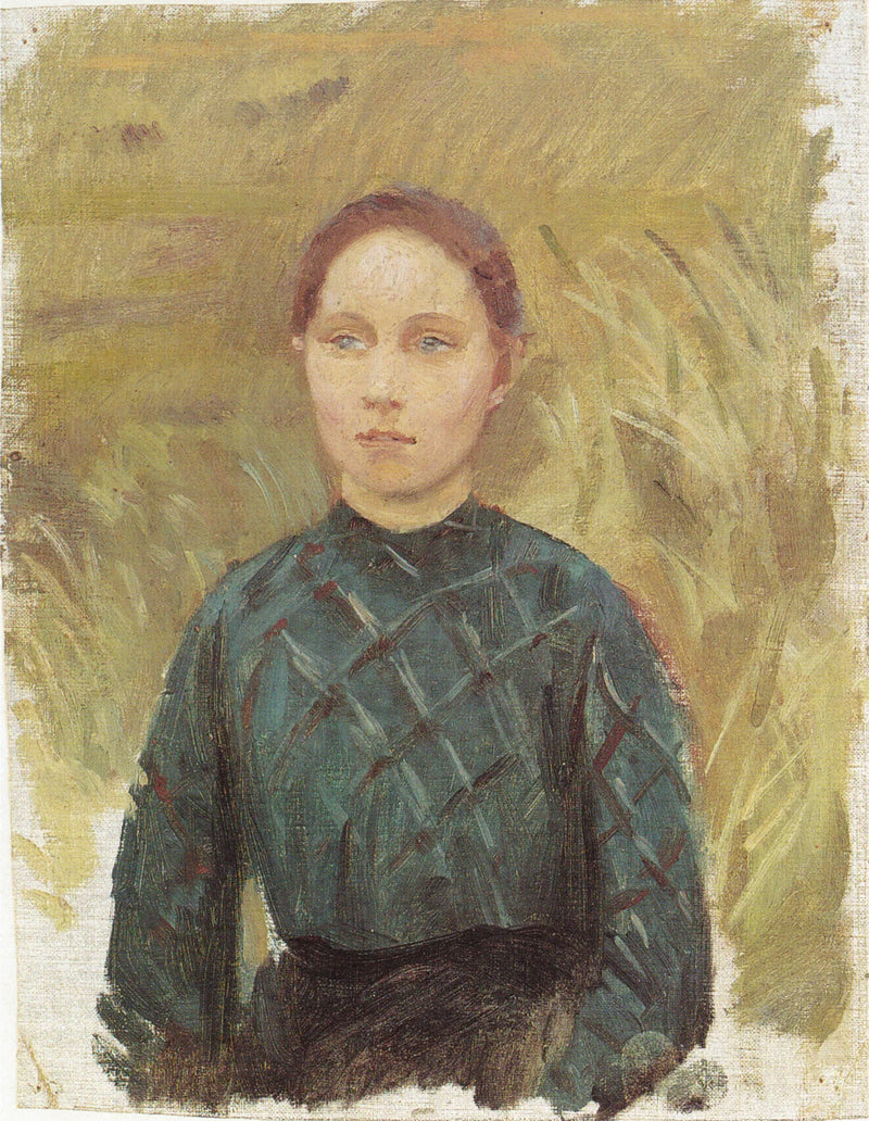 Ung kvinde i en grøn kjole, siddende i klitterne - Anna Ancher
