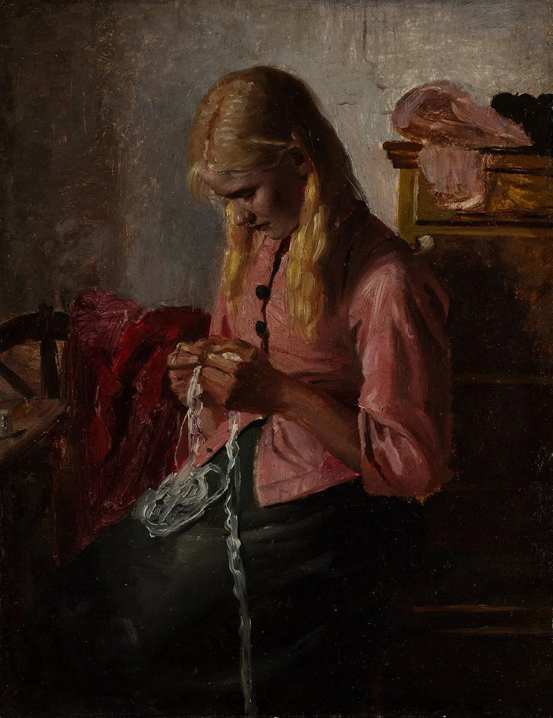 Ung kvinde hækler. Tine, Skagen. - Michael Peter Ancher