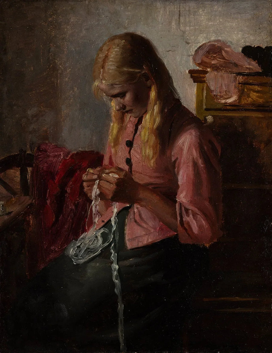 Ung kvinde hækler. Tine, Skagen. - Michael Peter Ancher