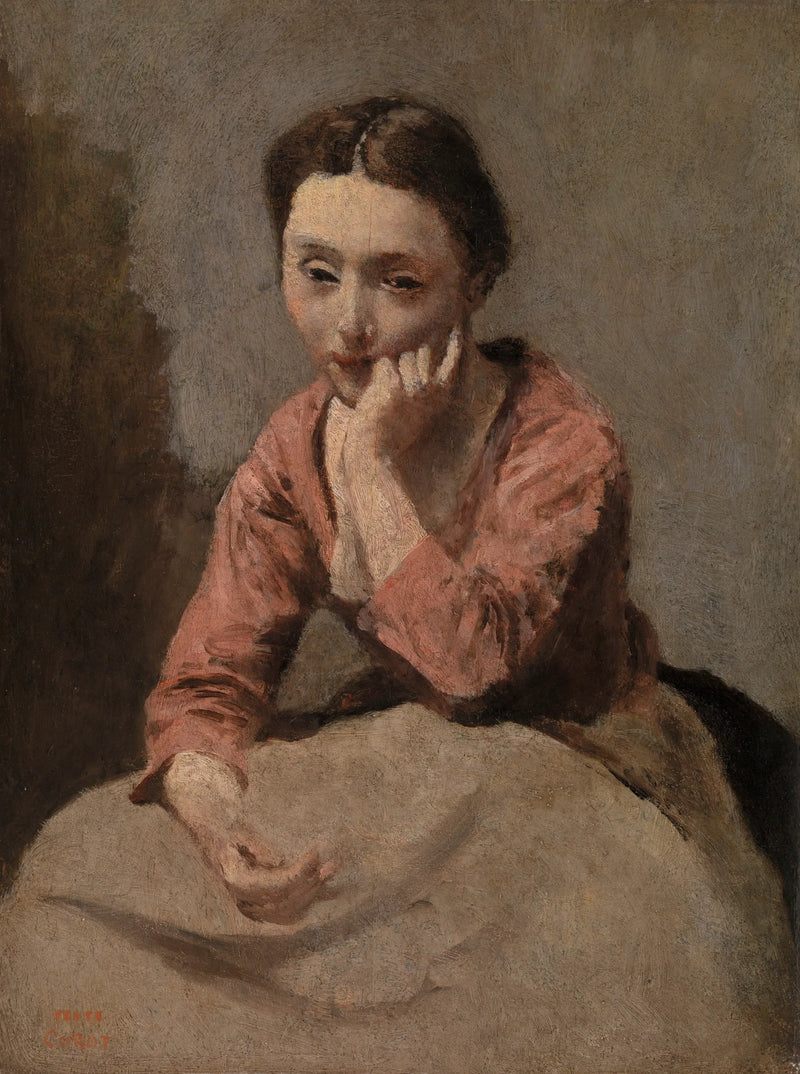 Ung kvinde tænksom - Jean-Baptiste Camille Corot