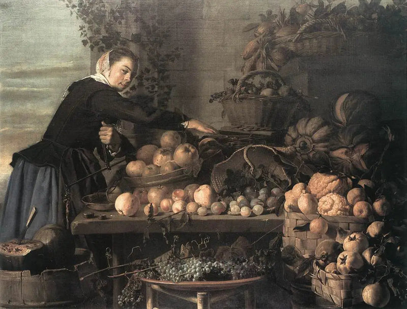 Ung kvinde ved frugt og grønt til salg - Frans Hals