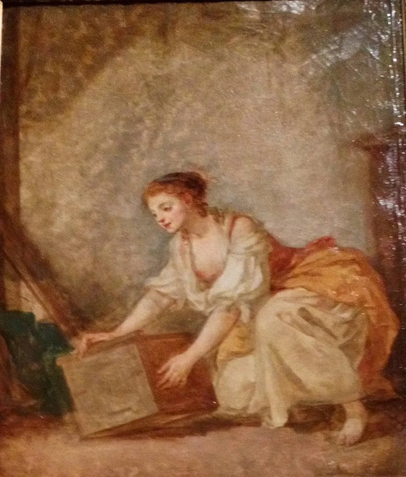 Ung kvinde løfter en kasse - Jean-Baptiste Greuze
