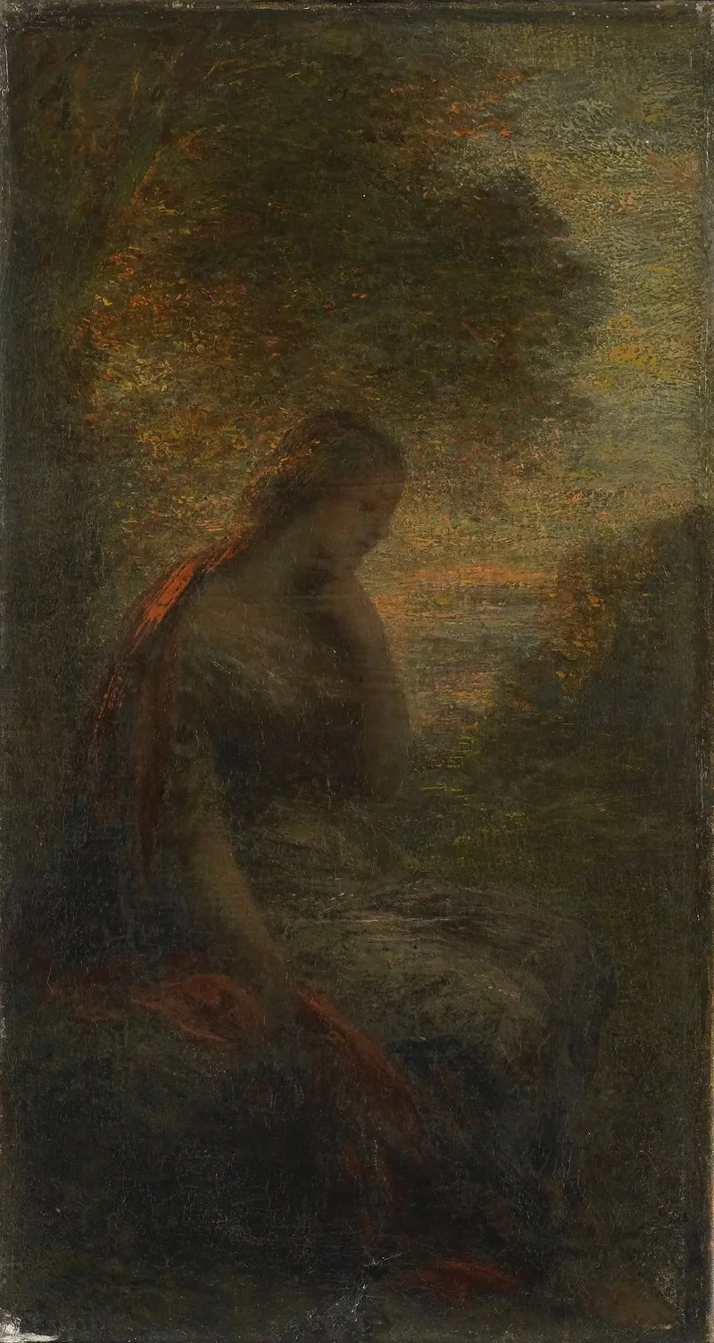 Ung kvinde under et træ ved solnedgang, kaldet « Efterår » - Henri Fantin-Latour