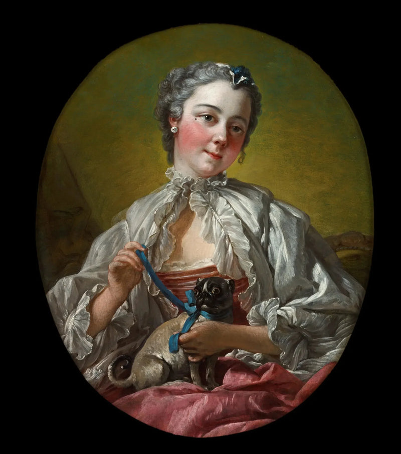 Ung kvinde holder en mops - François Boucher