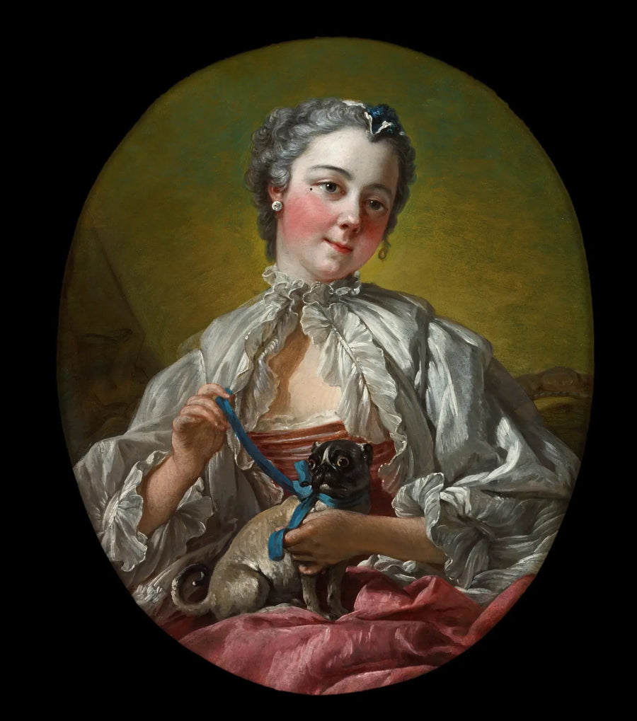 Ung kvinde holder en mops - François Boucher