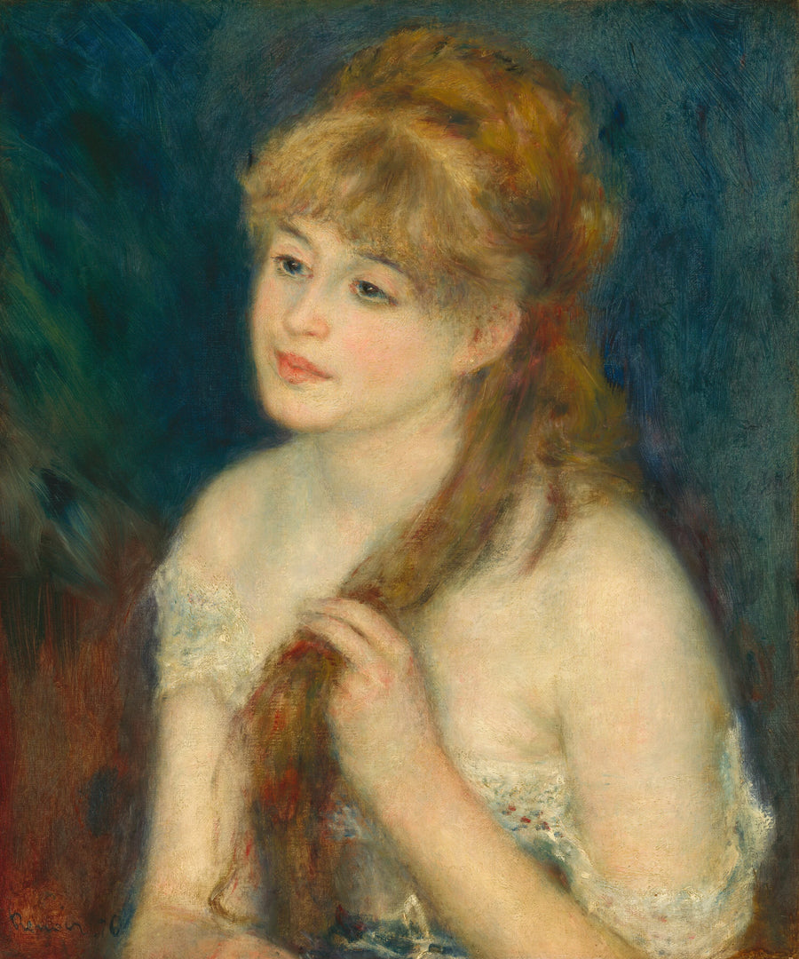 Ung kvinde der fletter sit hår - Pierre-Auguste Renoir