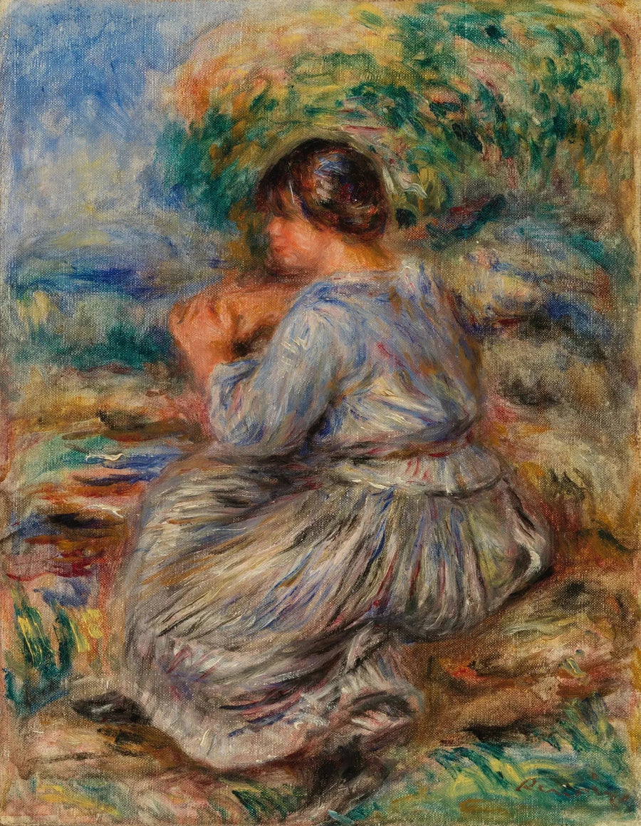 Pige siddende i et landskab (Ung pige siddende i en have) - Pierre-Auguste Renoir